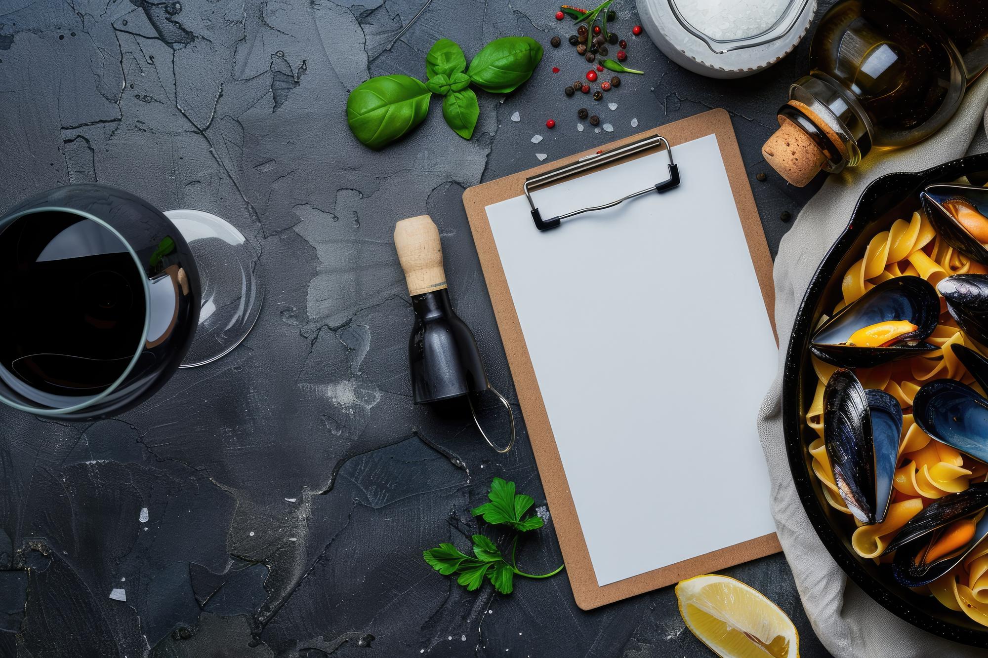 dosar cu meniuri și notițe de consultanță culinară
